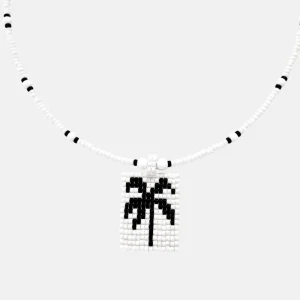 Cils Beaded PALM Necklace Short | White Black