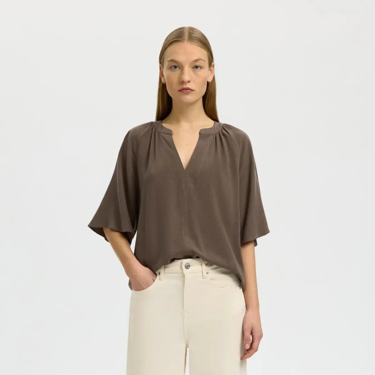 SLFVIVA 2/4 V-NECK LINEN BLEND TOP NOOS - Afbeelding 6