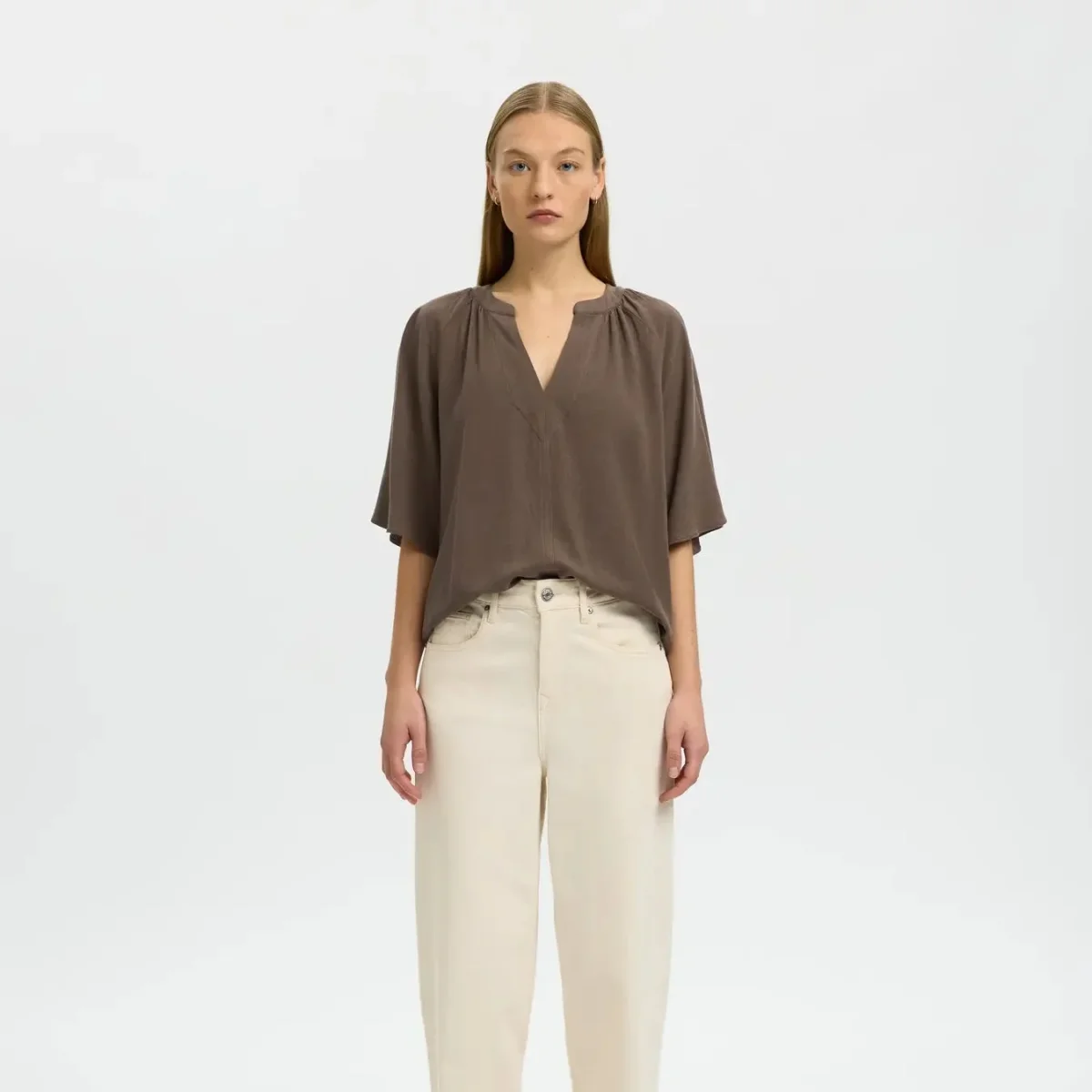 SLFVIVA 2/4 V-NECK LINEN BLEND TOP NOOS - Afbeelding 3