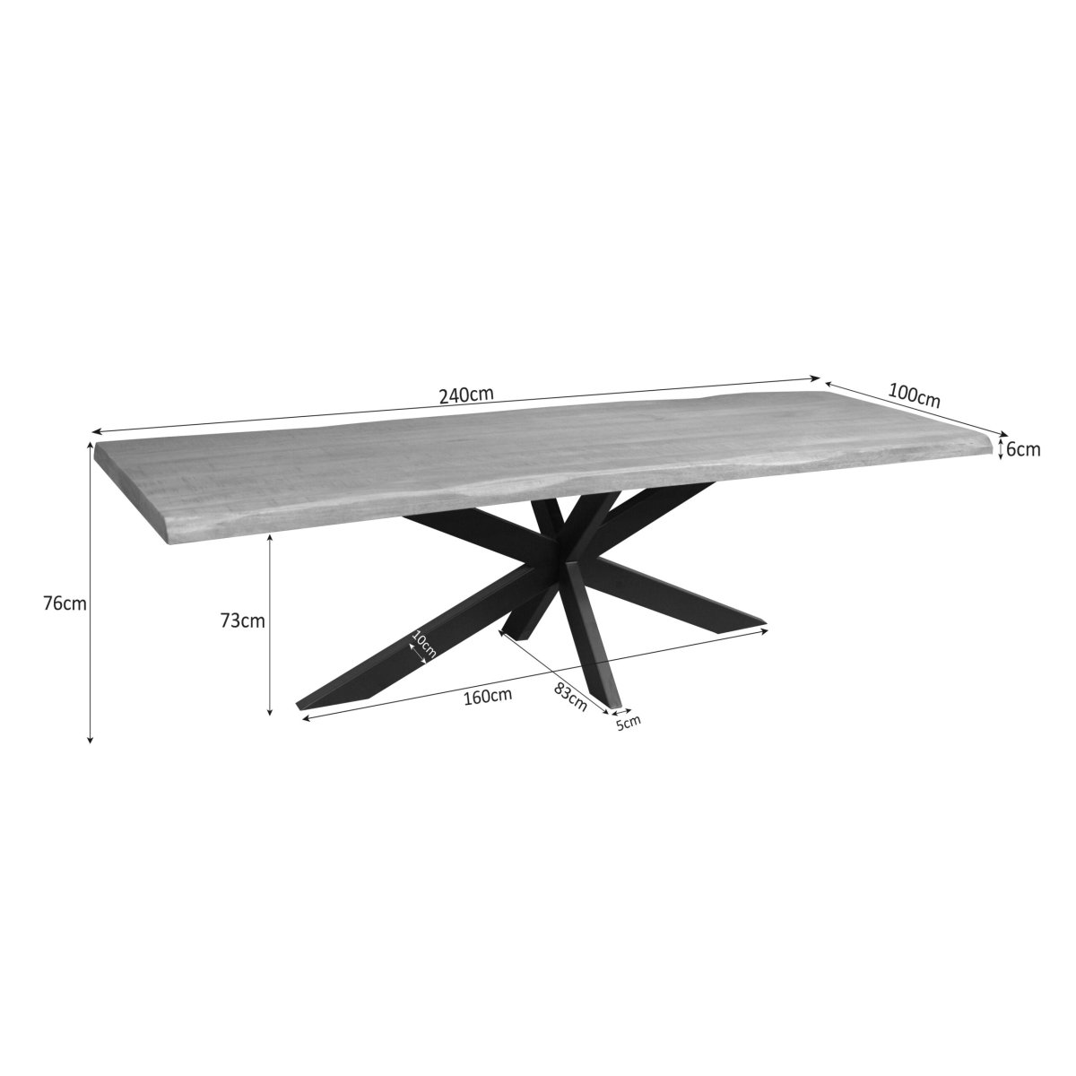 Boomstamtafel Dakota Naturel Mangohout 240 cm - Afbeelding 5