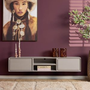 Zwevend tv meubel Ambiance Taupe Mangohout 160 cm