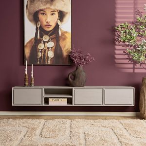 Zwevend tv meubel Ambiance Taupe Mangohout 200 cm