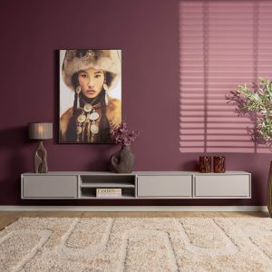 Zwevend tv meubel Ambiance Taupe Mangohout 240 cm