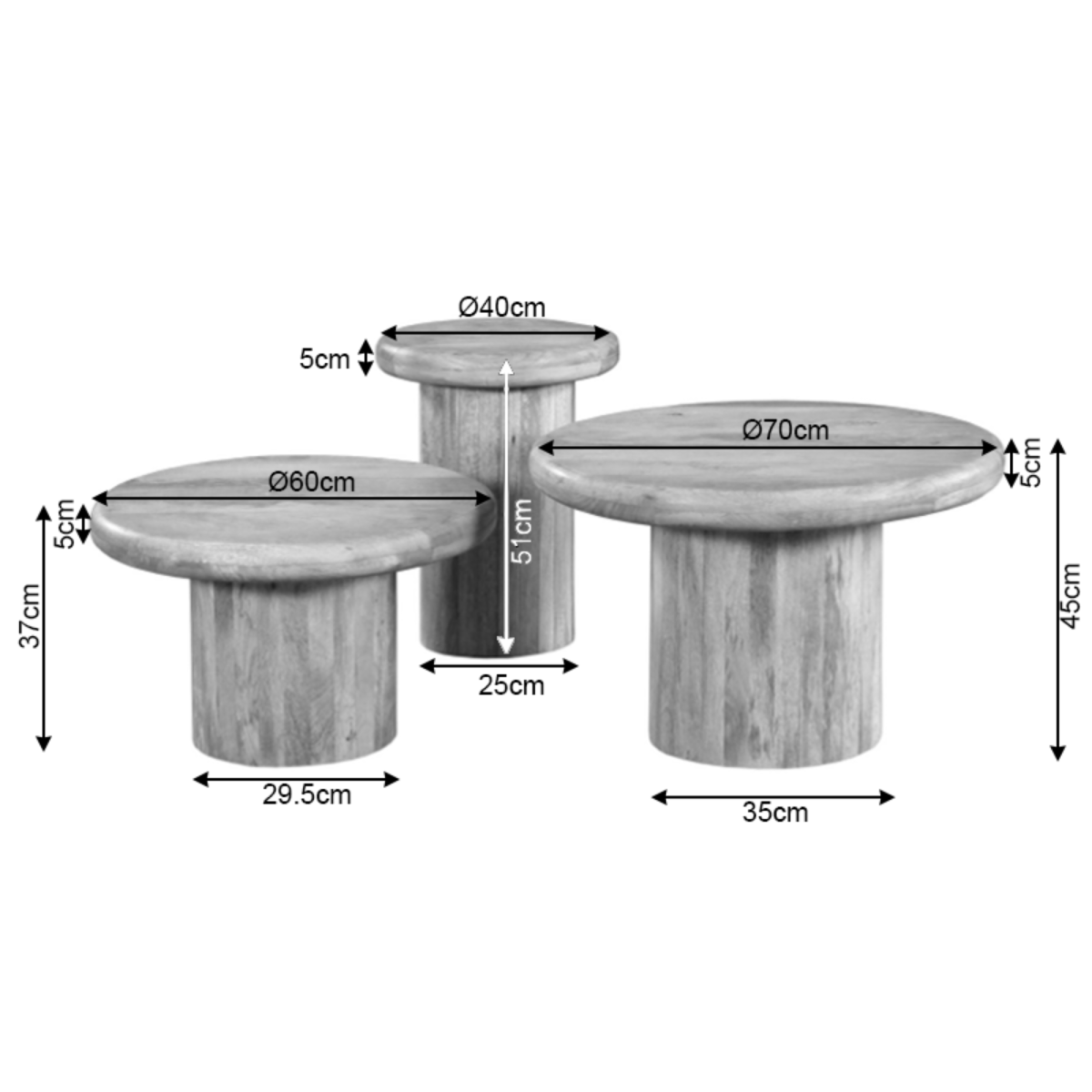 Salontafel set Maya Bruin Mangohout 70 cm - Afbeelding 9