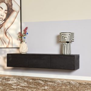 Zwevend tv meubel Vison Zwart Mangohout 160 cm