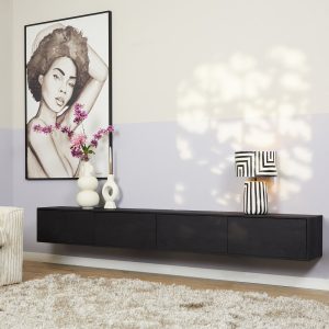 Zwevend tv meubel Vison Zwart Mangohout 240 cm