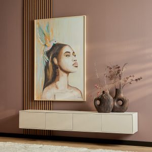 Zwevend tv meubel Vison Zand Mangohout 200 cm
