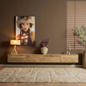 Zwevend tv meubel Vision Licht Mangohout 240 cm