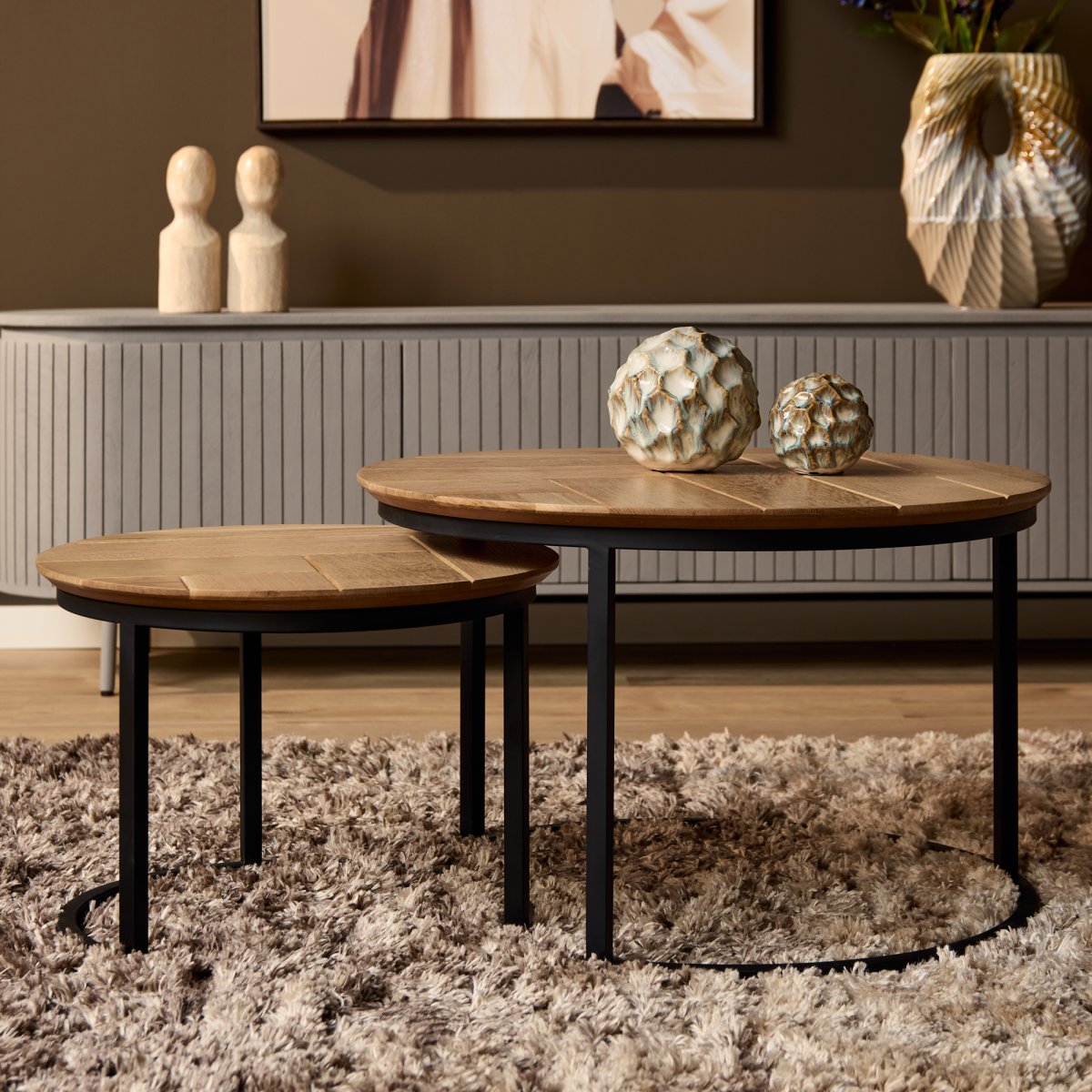 Salontafel set Otik Naturel Eikenhout 70 cm - Afbeelding 3