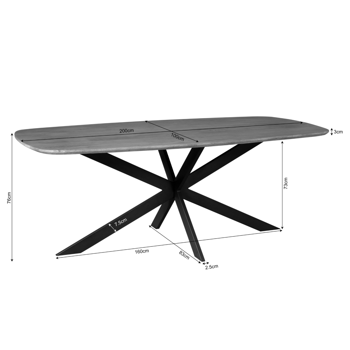 Deens ovale eettafel Elegance Zwart Mangohout 200 cm - Afbeelding 4