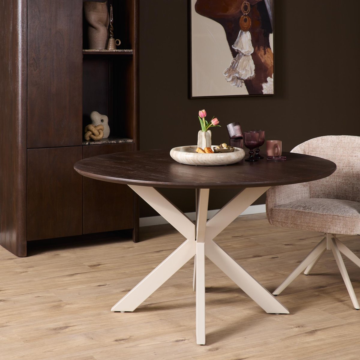 Ronde eettafel Madison Bruin Poot Zand Mangohout 130 cm - Afbeelding 3
