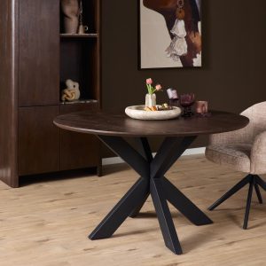 Ronde eettafel Madison Bruin Poot Zwart Mangohout 130 cm