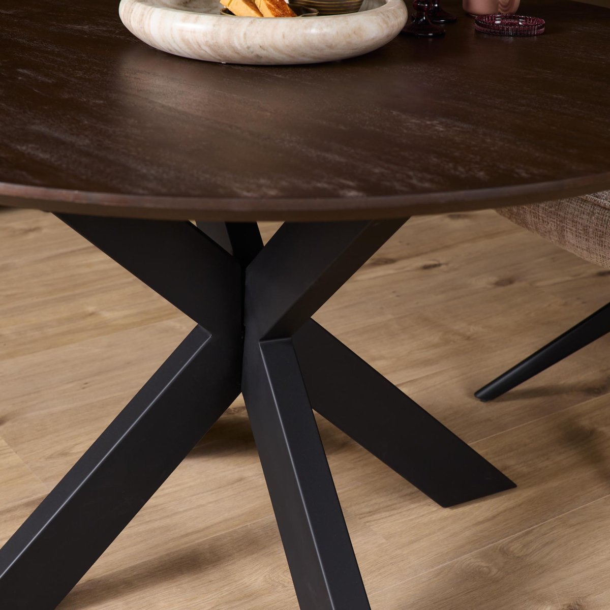 Ronde eettafel Madison Bruin Poot Zwart Mangohout 150 cm - Afbeelding 3