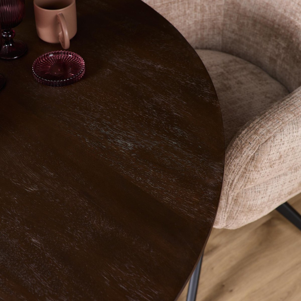 Ronde eettafel Madison Bruin Poot Zwart Mangohout 130 cm - Afbeelding 5