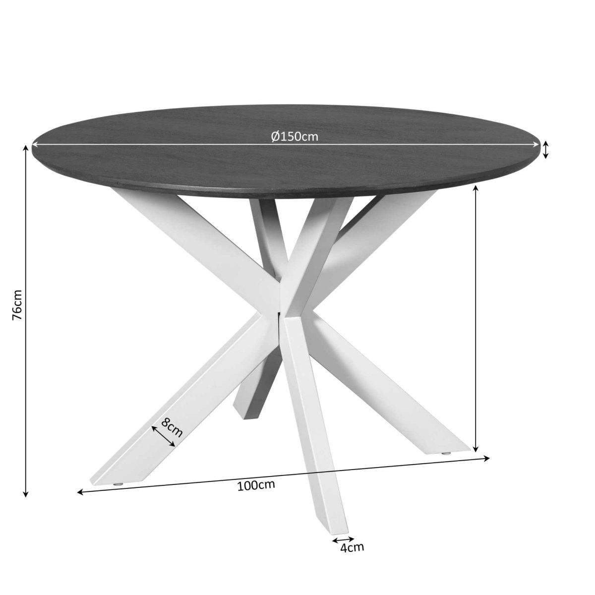 Ronde eettafel Madison Bruin Poot Zwart Mangohout 150 cm - Afbeelding 9