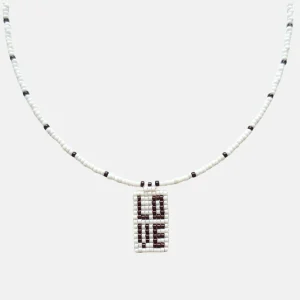 Cils Beaded LOVE Necklace Short | White Brown