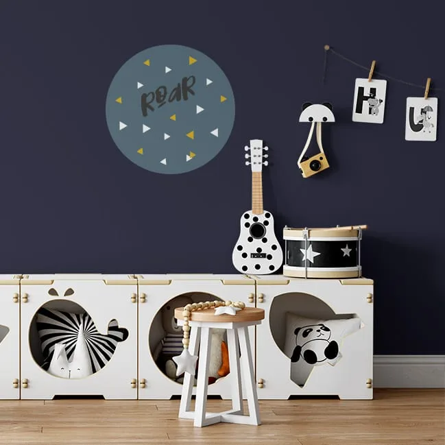 Muurcirkels leeuw in donkerblauw en okergele print - Afbeelding 5