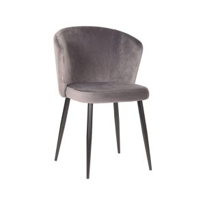 LABEL51 Eetkamerstoel Wave – Grijs – Velvet – Zwart Metalen Frame
