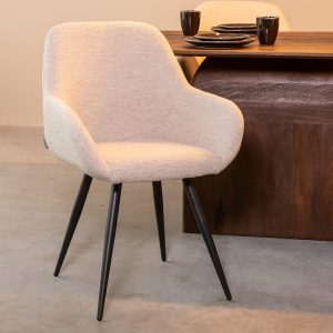 LABEL51 Eetkamerstoel Fender – Naturel – Boucle – Zwart Metalen Frame