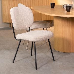 LABEL51 Eetkamerstoel Singapore – Naturel – Boucle – Zwart Metalen Frame